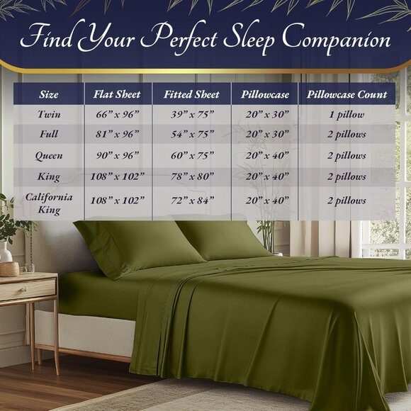 9- NIB Bamboo Sheets Queen Size 4pcs -Ultra Soft & Luxuriously Cooling, 17" Deep - Picture 7 of 8